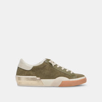 Zina Plush Sneaker in Moss Perforated Suede