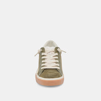 Zina Plush Sneaker in Moss Perforated Suede