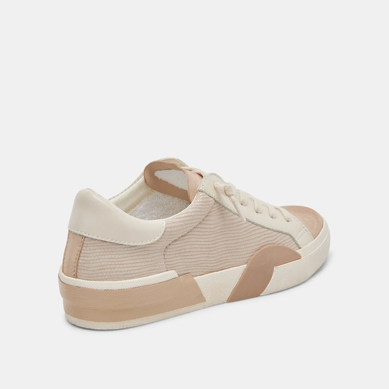 Zina Sneaker in White/Dune Embossed Leather