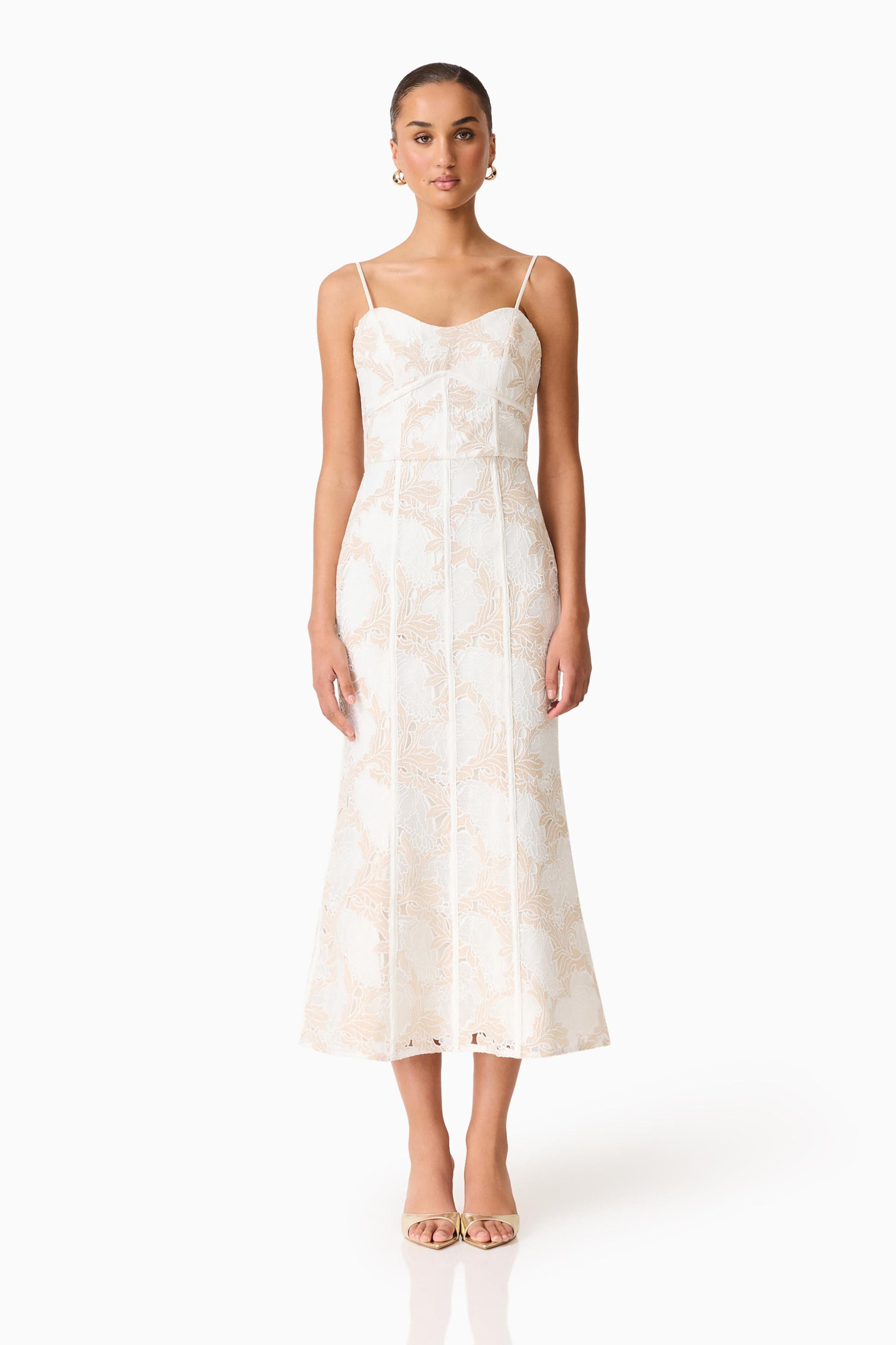 Elliatt Kira Midi Dress in Ivory/Gold Poppy's of Atlanta Elliatt Kira Midi Dress in Ivory/Gold Poppy's of Atlanta