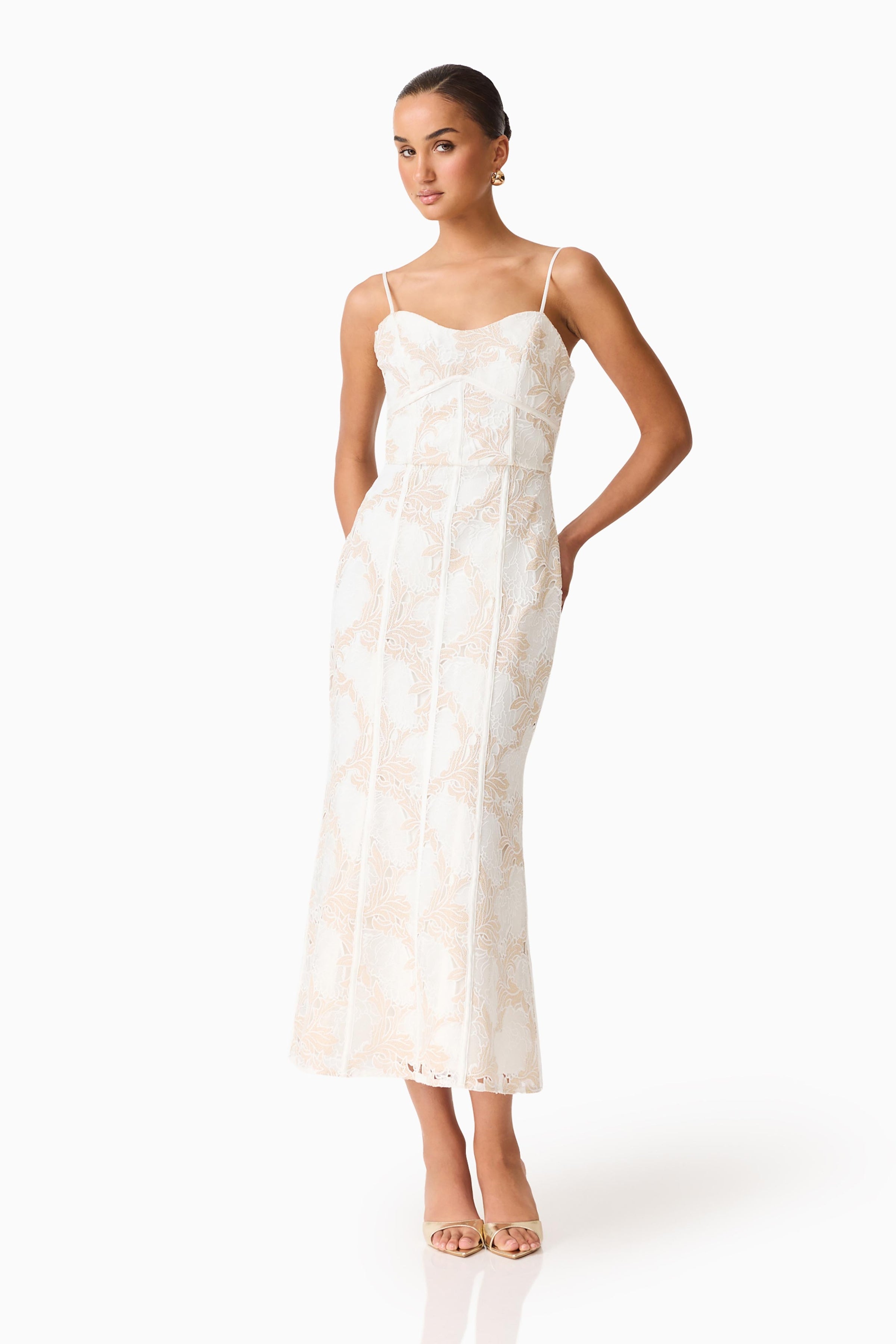 ivory dress midi Elliatt Kira Midi Dress in Ivory/Gold – Poppy's of Atlanta
