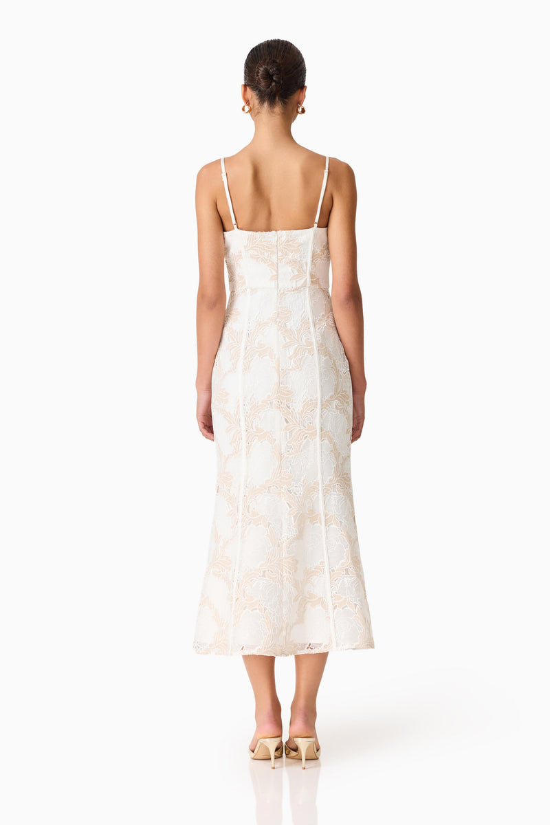 octavia midi dress in ivory & gold elliatt ELLIATT Octavia Jacquard Mini Dress In Ivory/gold