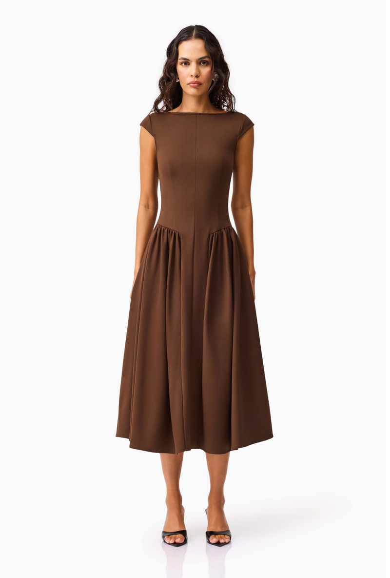 Elliatt Lysandra A-Line Midi Dress in Chocolate Poppy's of Atlanta Elliatt Lysandra A-Line Midi Dress in Chocolate Poppy's of Atlanta