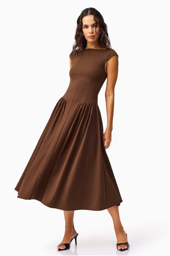 Elliatt Lysandra A-Line Midi Dress in Chocolate Poppy's of Atlanta Elliatt Lysandra A-Line Midi Dress in Chocolate Poppy's of Atlanta