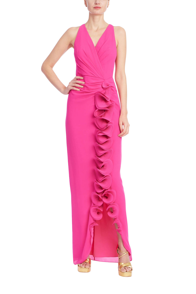 EG5133-badgley-mischka-sleeveless-v-neck-3D-rosette-ruffle-gown-in-magenta-1