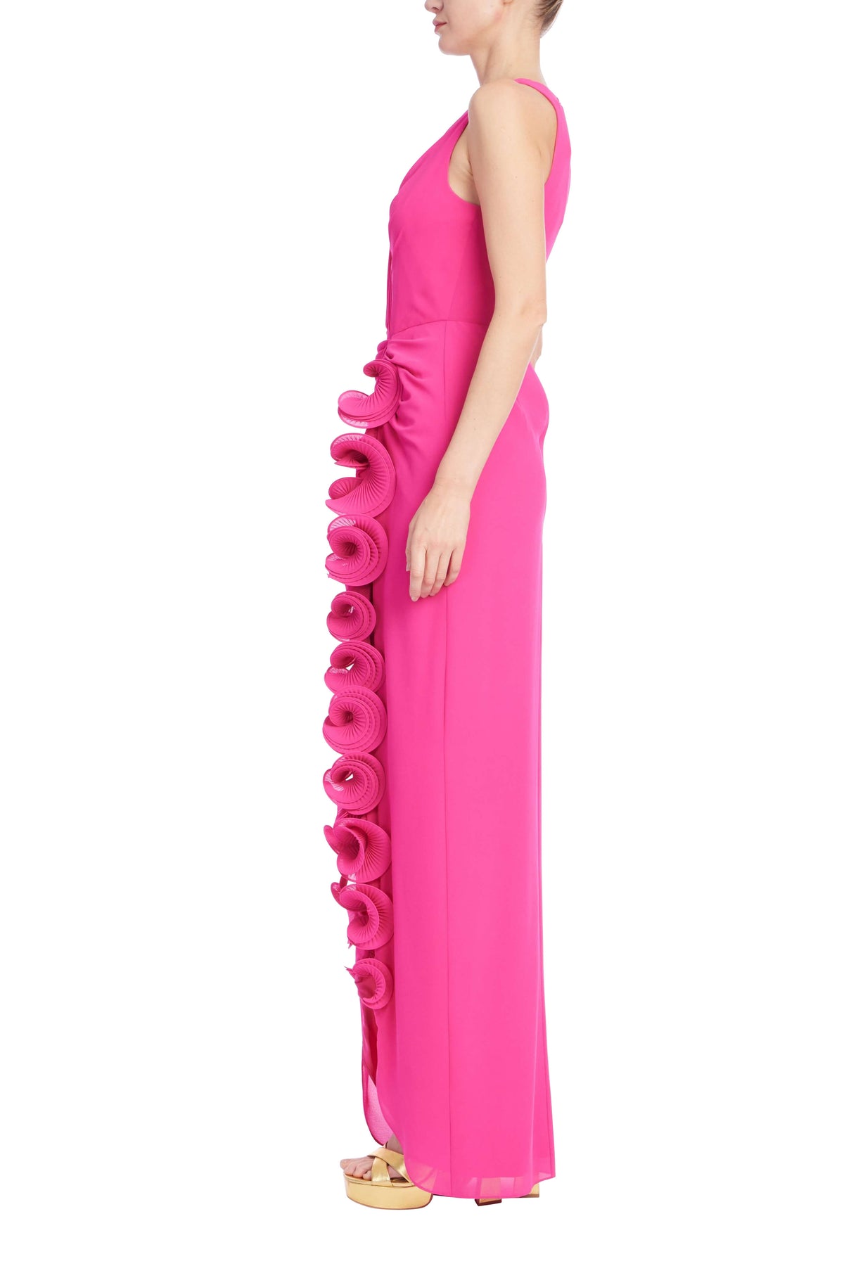 EG5133-badgley-mischka-sleeveless-v-neck-3D-rosette-ruffle-gown-in-magenta-1