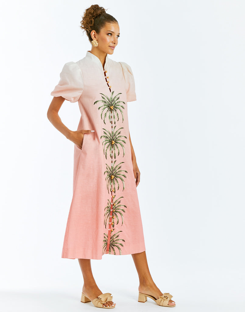 Elliana Barong Midi Dress in Pink Ombre