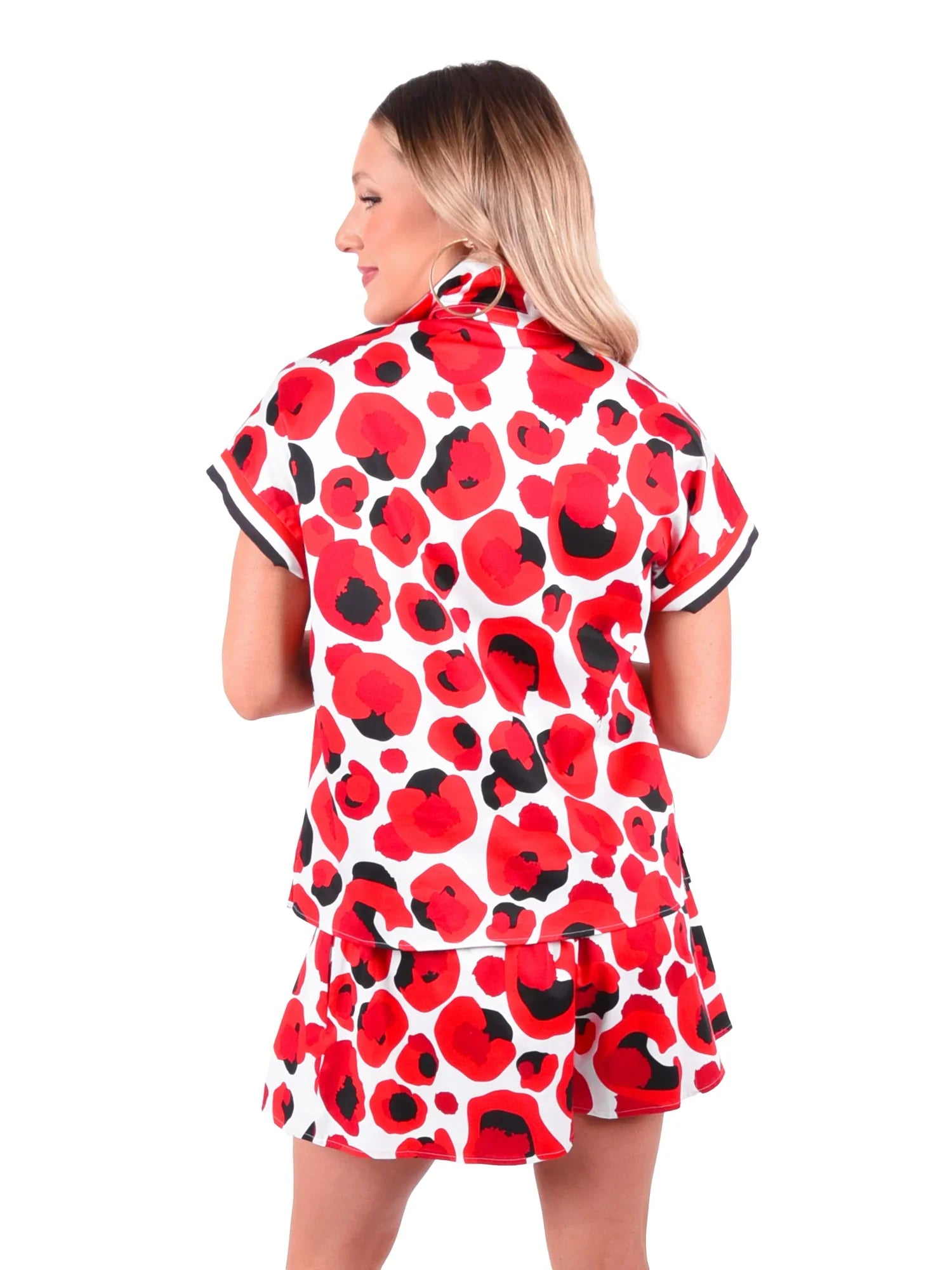 Poppy Pullover Top in Red Collegiate Cheetah