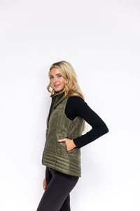 Metallic Quilted Vest in Army Green