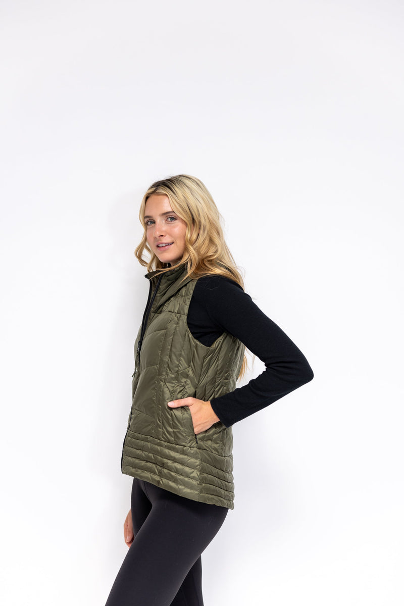 Metallic Quilted Vest in Army Green