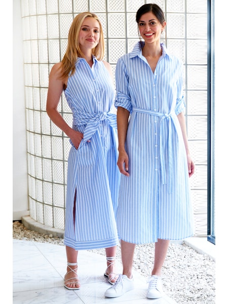 Long Ellis Dress in Blue/White Dobby Stripe