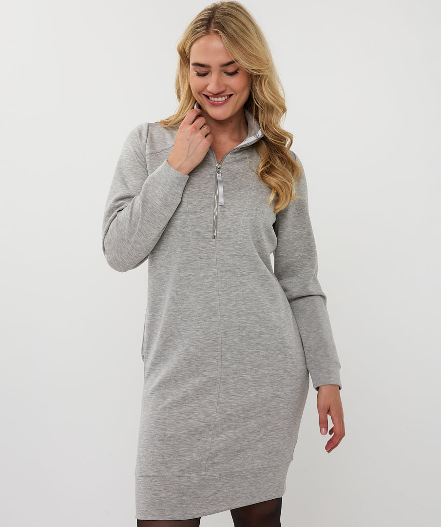Esqualo Half Zip Long Sleeve Dress in Light Grey – Poppy's