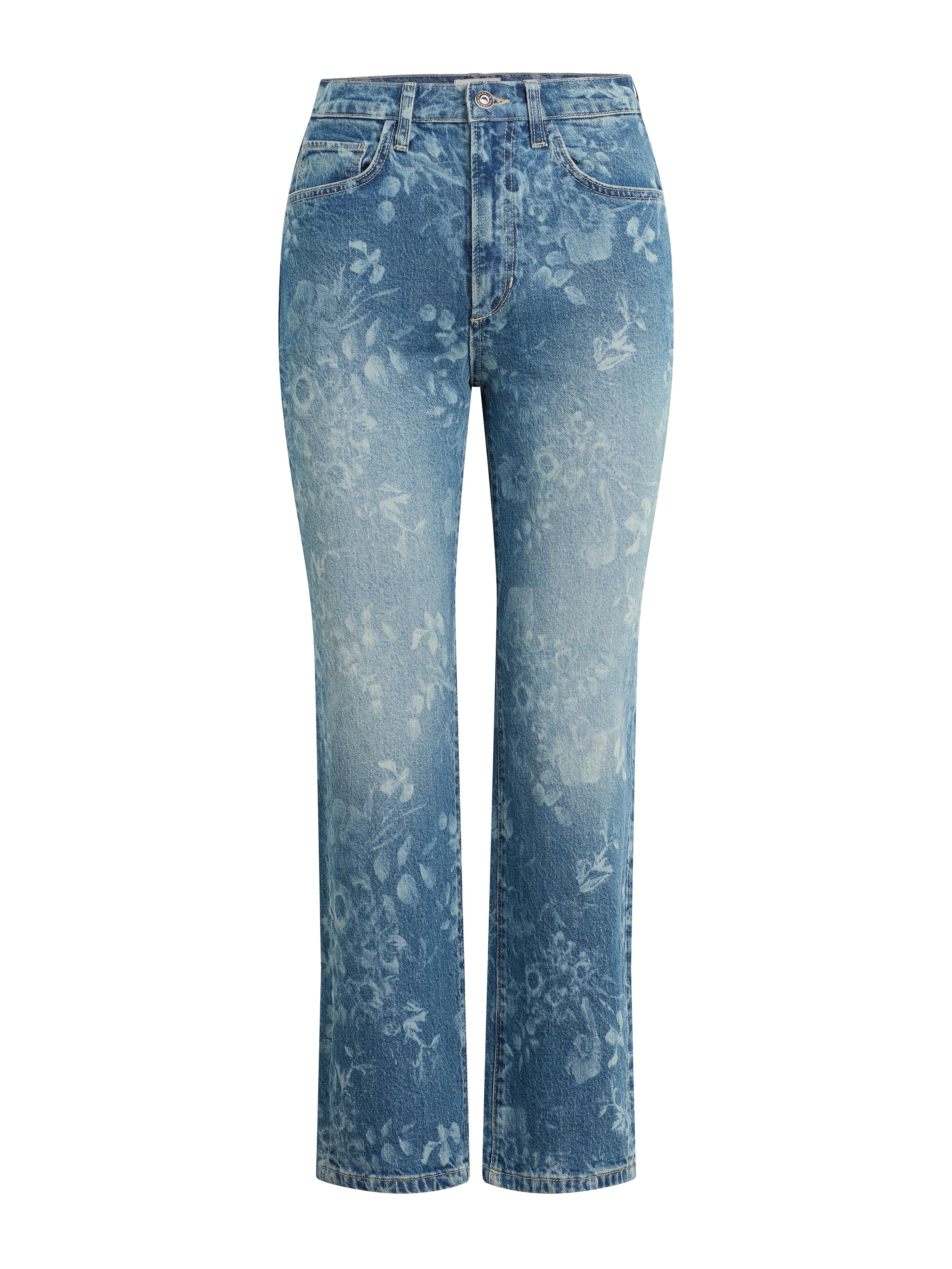 パンツ poppy SILVER FLOWER HALF DENIM PANTS Light Wash Embroidered