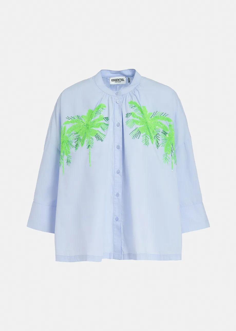 Embellished Palm Shirt in Combo Blue