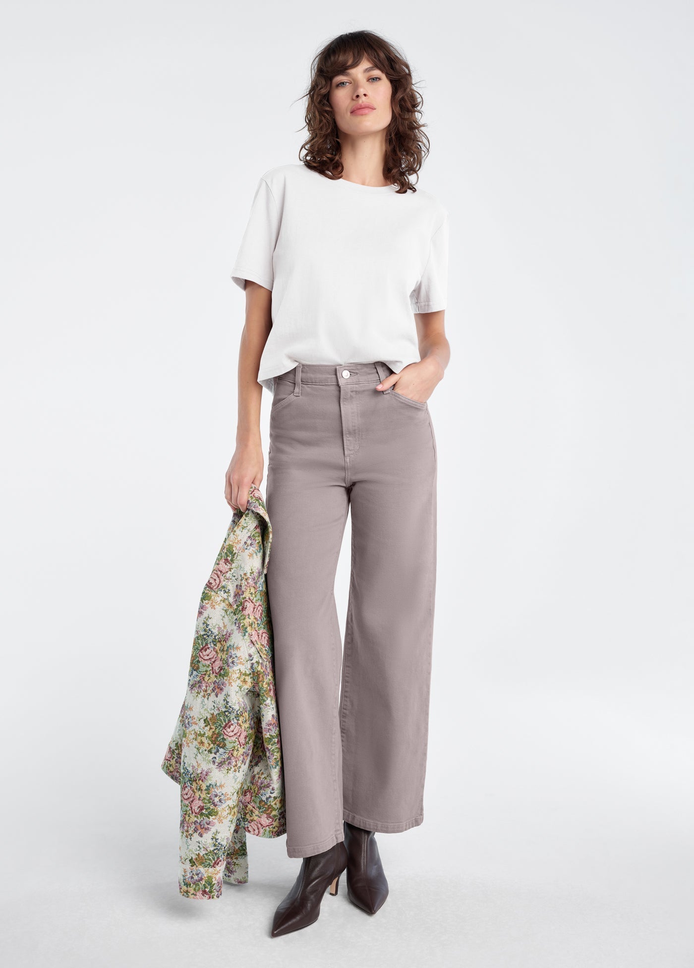 Favorite Daughter Mischa High Rise Wide Leg Jeans in Soft Taupe