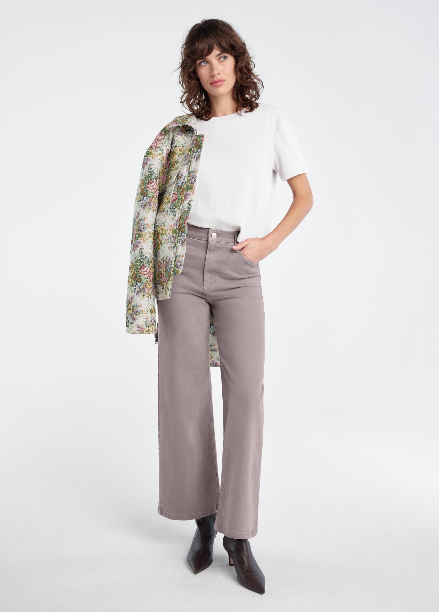 Favorite Daughter Mischa High Rise Wide Leg Jeans in Soft Taupe