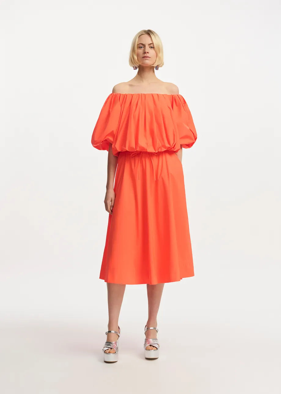 Midi Length A-line Skirt in Orange