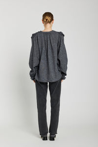 FW25CARSHI-v-de-vinister-carmen-ruffle-shirt-in-ash-grey-