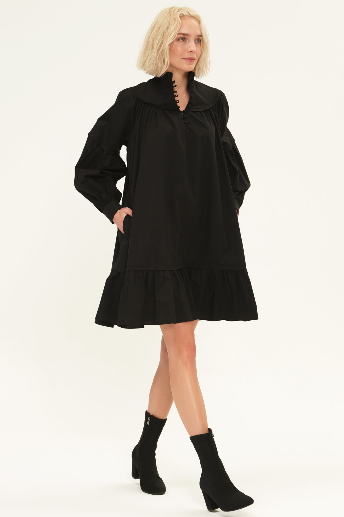 Fiona Dress in Black Poplin