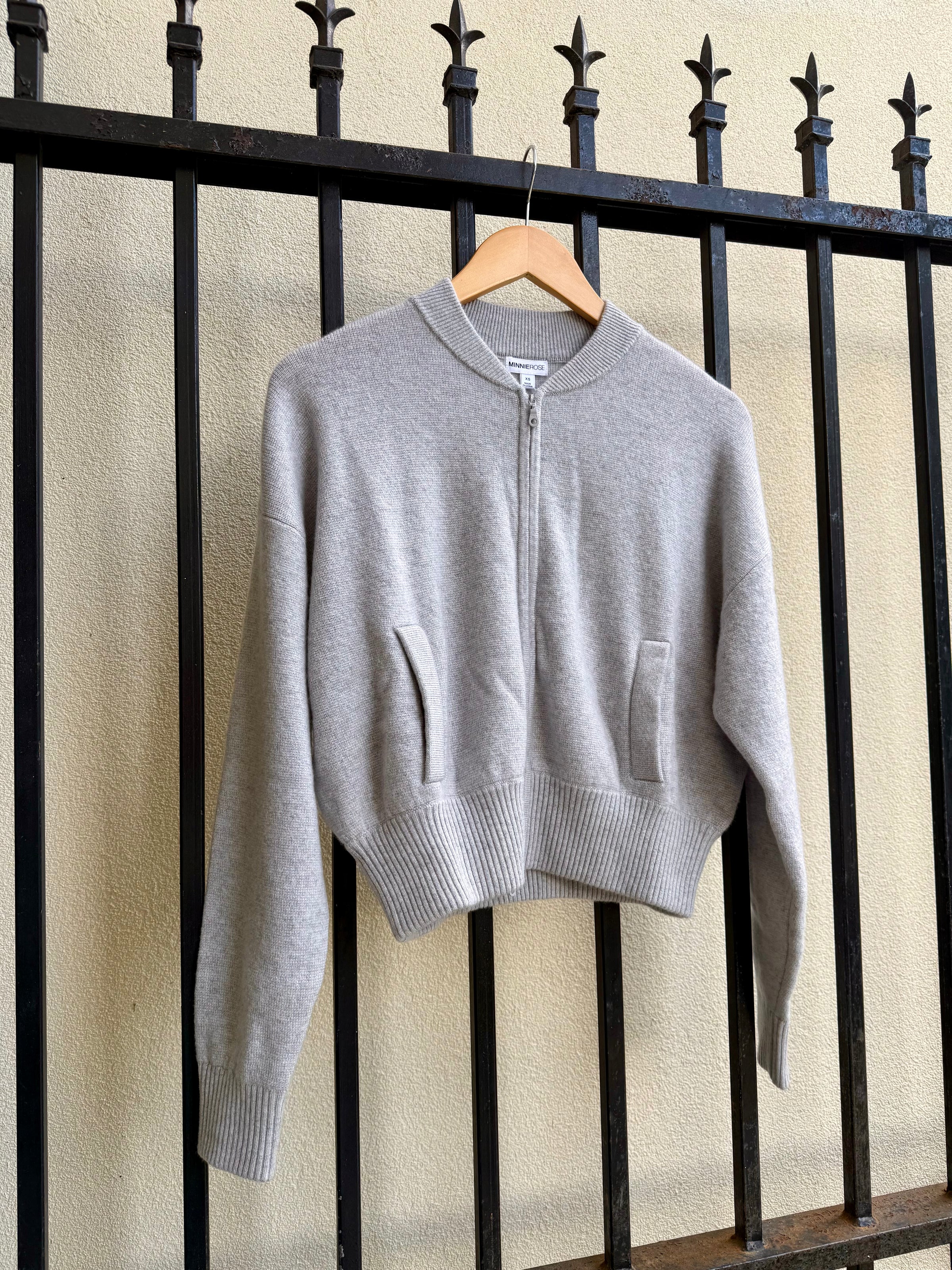 Cashmere Cropped Bomber in Foxy Silver