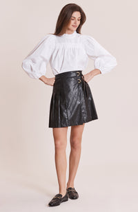 Perry Vegan Leather Pleated Skirt in Black