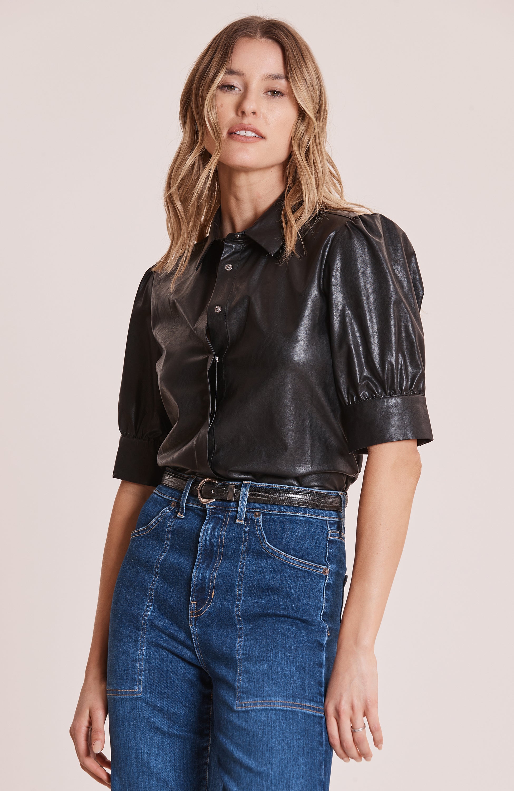 Alice Vegan Leather Shirt in Black