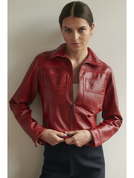 Hayden Waxed Leather Jacket in Vintage Red