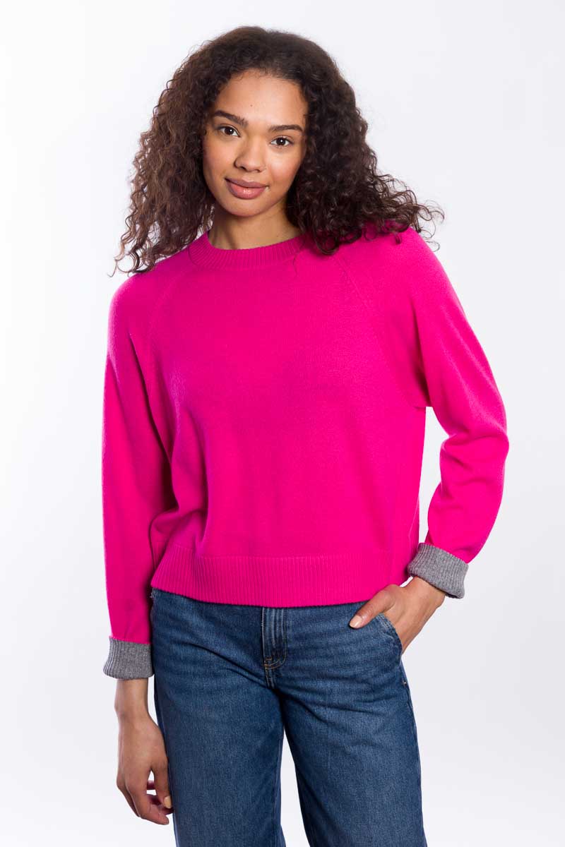 Color Pop Knit Sweatshirt in Cerise