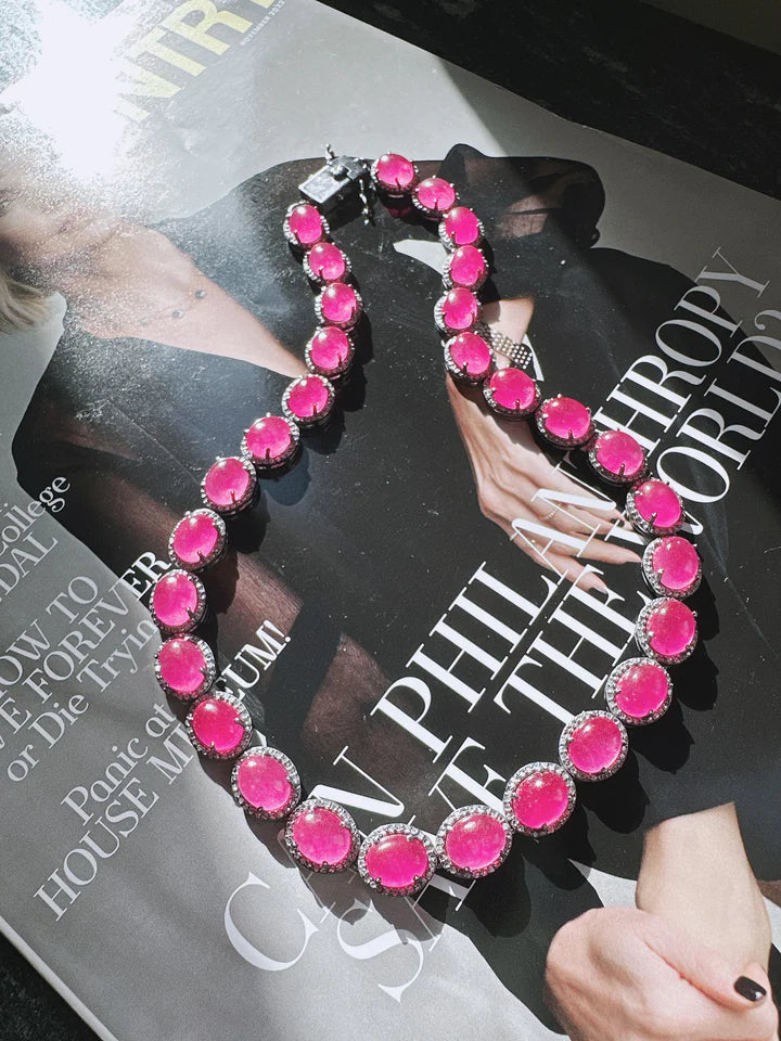 Pave Diamond and Pink Topaz Necklace *FINAL SALE*