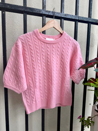 Cashmere Cable Knit Sweater in Candy Pink