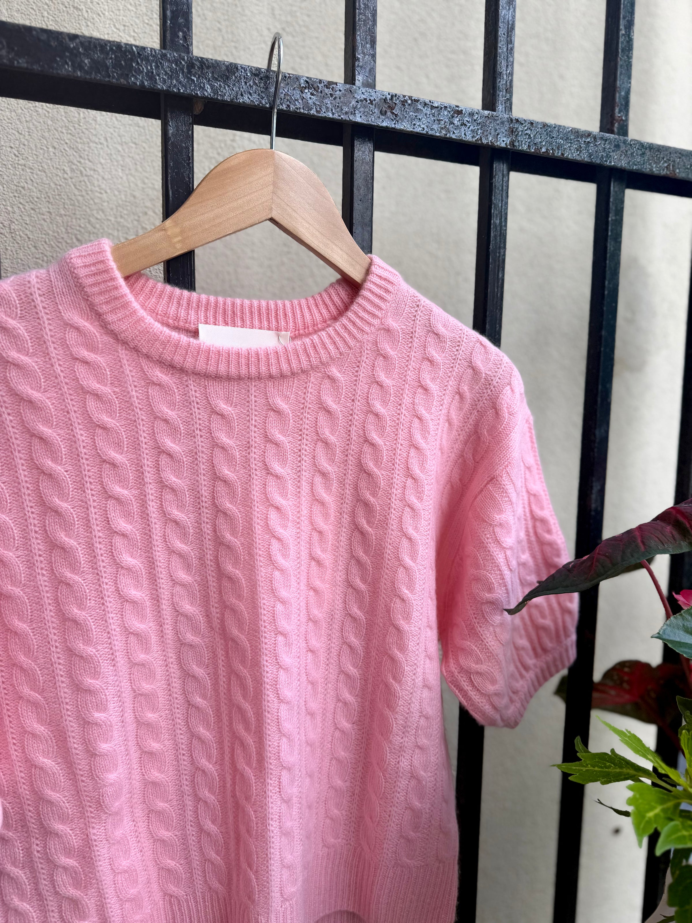 Cashmere Cable Knit Sweater in Candy Pink