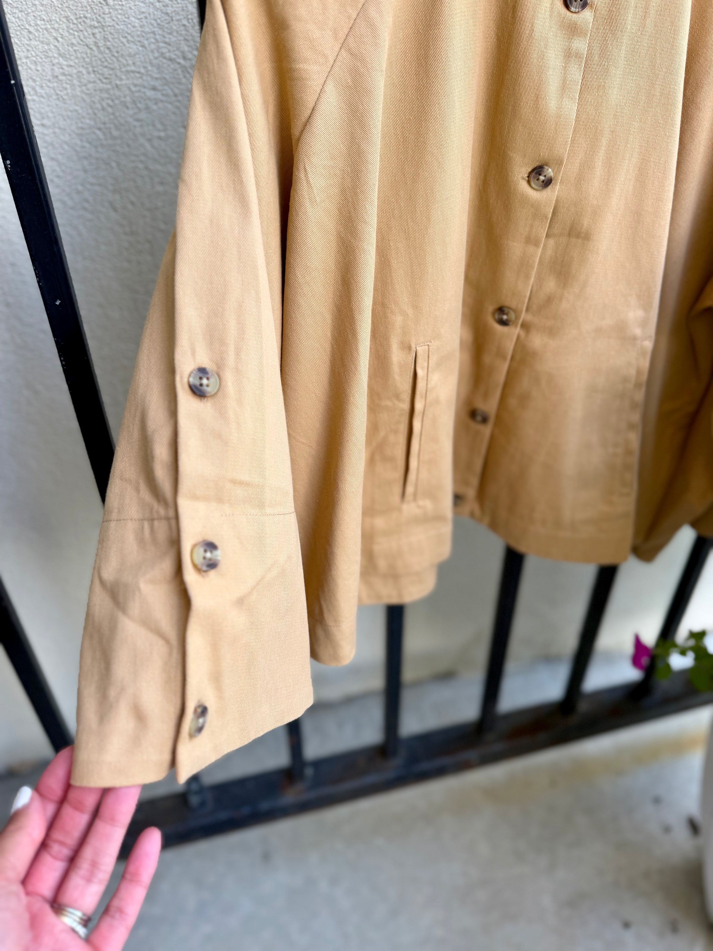 Button Down Capelet Jacket in Tan
