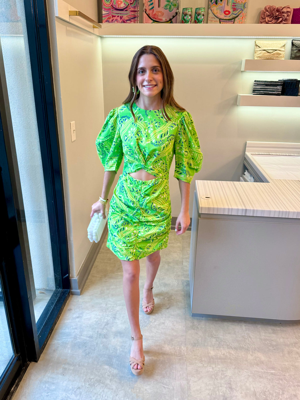 Isla Dress in Lime Diamond Stitch