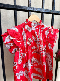 Pintuck Ruffle Top in Bengal Brick