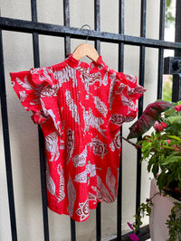 Pintuck Ruffle Top in Bengal Brick