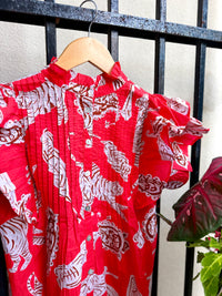 Pintuck Ruffle Top in Bengal Brick