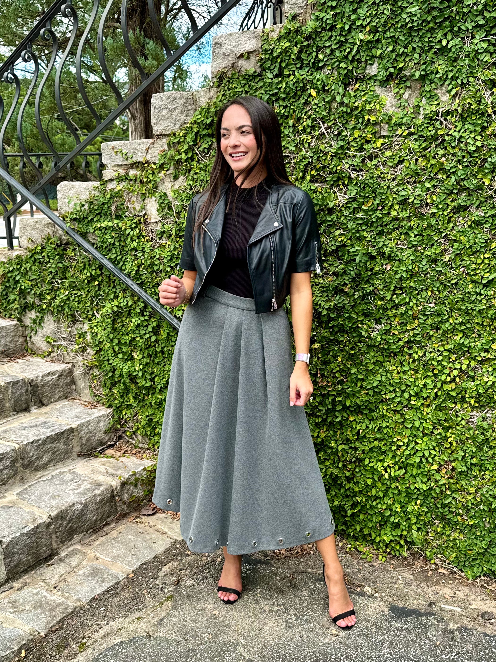 Fleece Midi Skirt in Grey