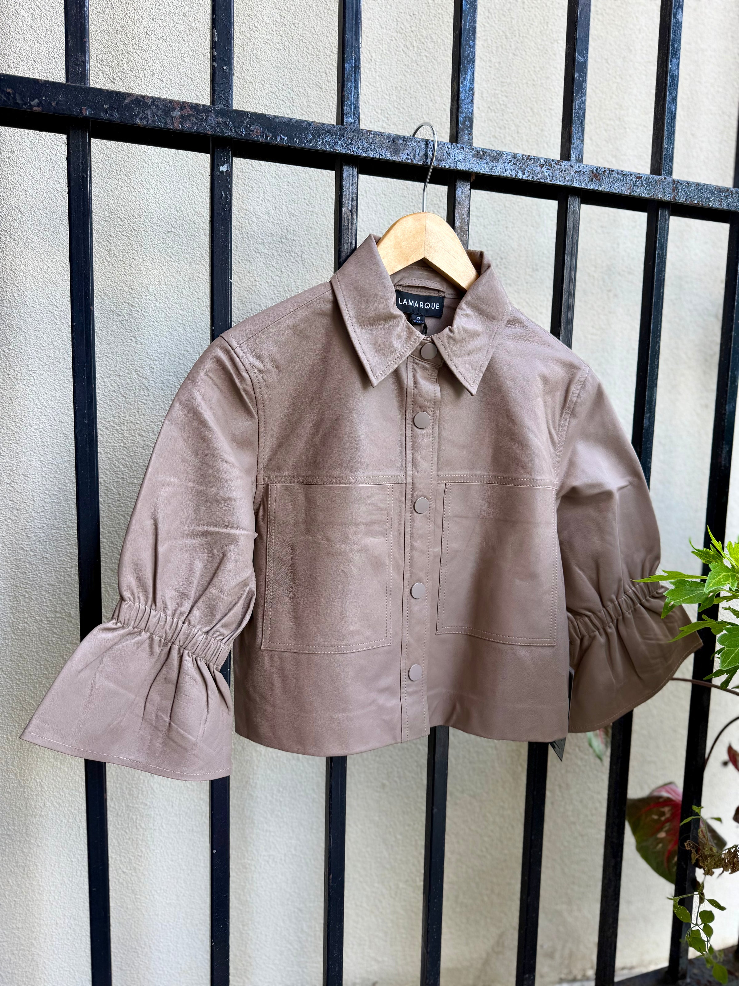 Carolina Ruffle Sleeve Jacket in Taupe