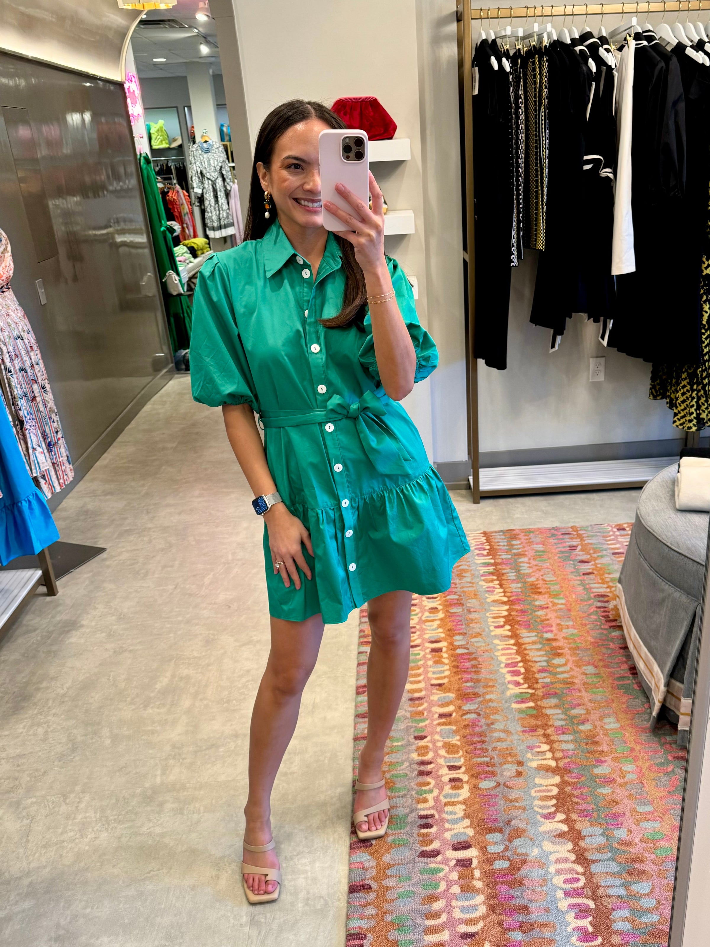 Cosmos Puff Sleeve Dress in Green