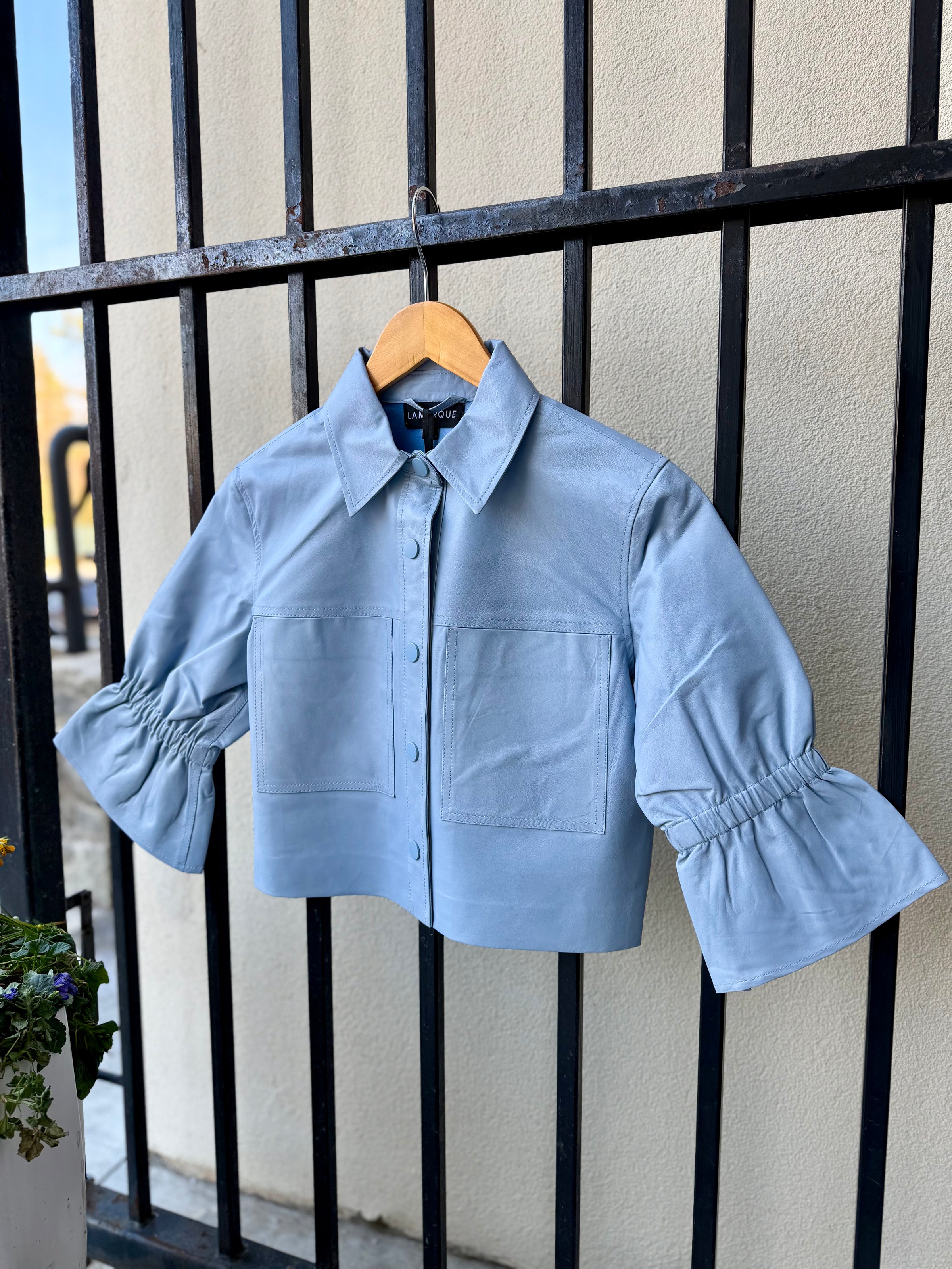 Carolina Ruffle Sleeve Jacket in Baby Blue