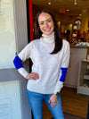 Heathered Turtleneck Sweater in Salt/Cobolt Blue