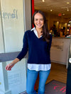 Layered Cashmere Sweater in Navy