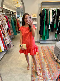 Ruffle Hem Mini Dress in Urgent Red