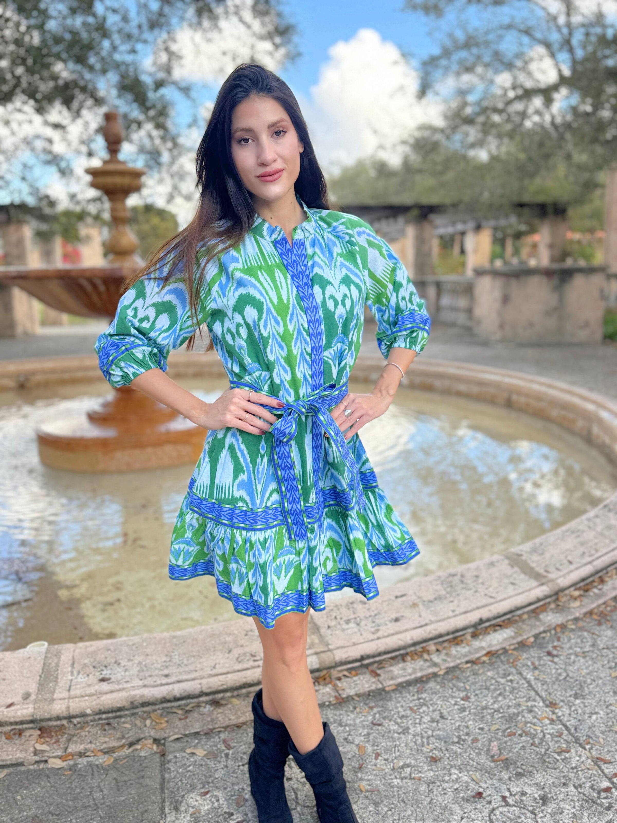 ISLA-PAYAL-MALTA-MINI-DRESS-IN-IKAT-GREEN-1
