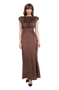 J0587-badgley-mischka-kelly-high-neck-gathered-bodice-gown-brown-1