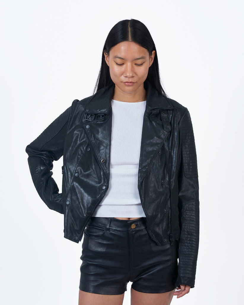 Harley Leather Jacket in Black Shimmer