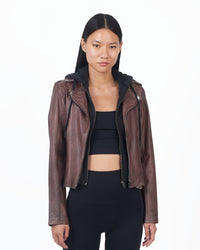 Molly Patina Leather Jacket in Bark/Black