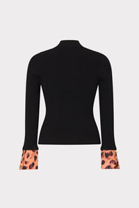 KQT629-milly-printed-satin-cuff-knit-mock-neck-top-black-cheetah-1