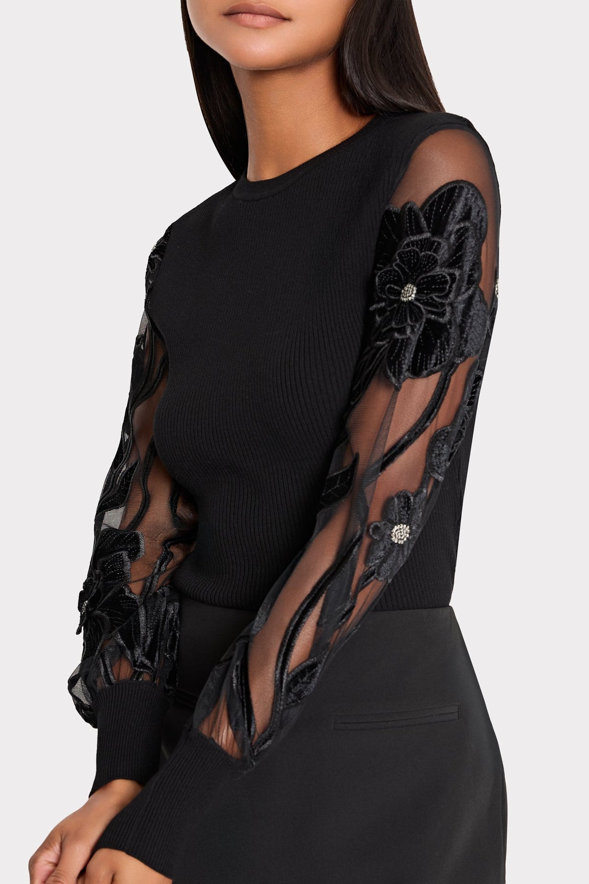 KRT717-milly-rosita-sheer-sleeve-creneck-sweater-in-black-2