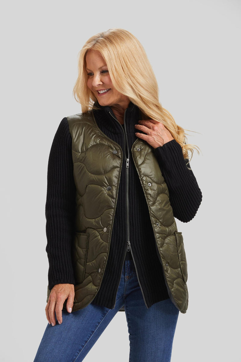 Quilted Go To's Knit Combo Jacket in Olive/Black